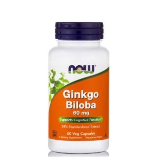 Now Foods Ginkgo Biloba 60mg 60φυτ.κάψουλες Συμπλήρωμα Διατροφής για Ενίσχυση Mνήμης & Καλή Λειτουργία Εγκεφάλου
