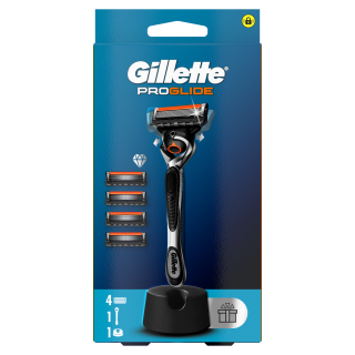 Gillette ProGlide Ξυριστική Μηχανή, Ανταλλακτικές Κεφαλές 4τμχ & Δώρο η Βάση Στήριξης