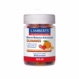 Lamberts Biome Balance Advanced Gummies 30 Gummies Probiotic Food Supplement with Natural Orange & Strawberry Flavour