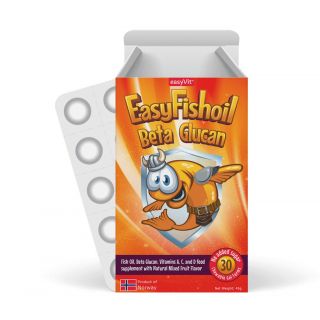 Power Health EasyFishoil Beta Glucan Παιδικό Συμπλήρωμα Διατροφής με Ωμέγα 3 Γεύση Φρούτων, Β-Γλυκάνες & Βιταμίνες A, C, D3 30 Μασώμενα Ζελεδάκια