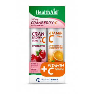 Health Aid Promo Cranberry 500mg+C 20 Eff. Tabs & Vitamin C 1000mg 20 Eff. Tabs