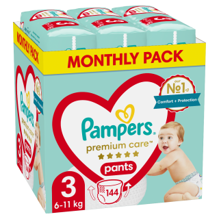 Pampers Premium Care Pants No.3 Monthly Pack (6-11kg) Βρεφικές Πάνες 144τμχ