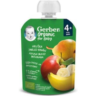 Gerber Organic For Baby 4m+ Pear, Apple & Banana Puree, 90gr