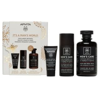 Apivita Promo It's A Man's World with Hair and Body Wash 250ml, Anti-wrinkle Face and Eye Cream 50ml & Black Detox Cleansing Jelly 50ml 