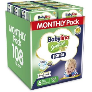 Babylino Sensitive Cotton Soft Pants Πάνες Βρακάκι No.6, 13-18kg 108 Τμχ