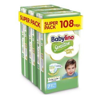 Babylino Sensitive Cotton Soft Πάνες με Αυτοκόλλητο No. 7 