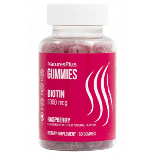 Nature's Plus Gummies Biotin 5000mcg Raspberry Flavor 60gummies Συμπλήρωμα Διατροφής με Βιοτίνη 