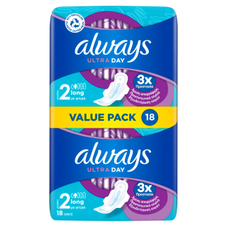 Always Ultra Day Value Pack Long Plus Σερβιέτες με Φτερά 18τμχ