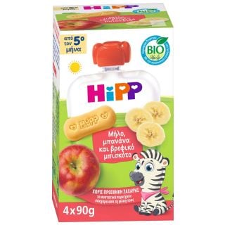 Hipp Bio Φρουτοπολτός με Μήλο, Μπανάνα & Μπισκότο 4x90g