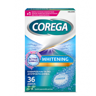 Corega Whitening 36 Tabs Καθαριστικά Αναβράζοντα Δισκία Οδοντοστοιχιών για Λευκότητα