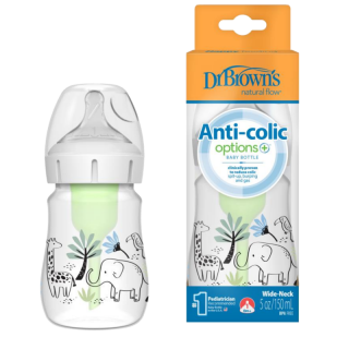 Dr. Brown's Options+ Anti-Colic Plastic Bottle Wide Neck & Silicone Teat 0m+ Elephant (WB51008) 150ml