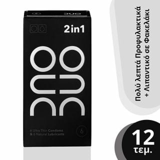Duo 2 in 1 6 Ultra Thin Condoms + 6 x 2ml Natural Lubricants