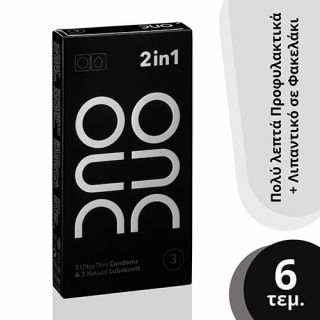 Duo 2 in 1 3 Ultra Thin Condoms + 3 x 2ml Natural Lubricants