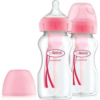 Dr. Brown's Options+ Anti-Colic Plastic Bottle Wide Neck & Silicone Teat 0m+ Pink (WB92601) 2x270ml