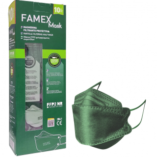 Famex FFP2 NR 3D Extra Comfort Σκούρο Πράσινο 10τμχ Μάσκα Προστασίας Τύπου Ψαράκι