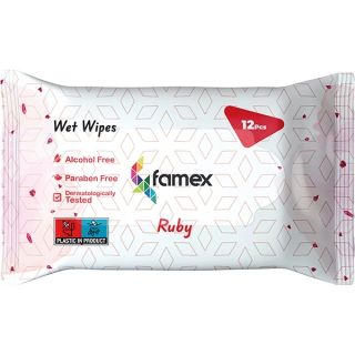 Famex Ruby Alcohol Free Pocket Size Wet Wipes 12pcs