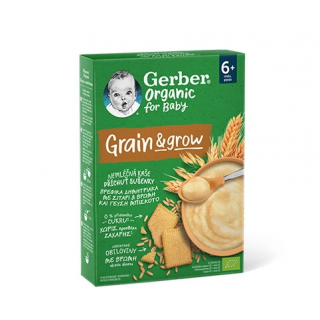 Gerber Organic For Baby Grain & Grow 200gr Βρεφικά Δημητριακά με Σιτάρι, Βρώμη & γεύση Μπισκότο  6m+