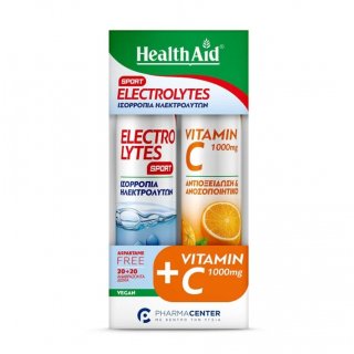 Health Aid Electrolytes Sport & Vitamin C 1000mg 2x20 Effervescent Tablets Electrolytes & Vitamin C for Hydration