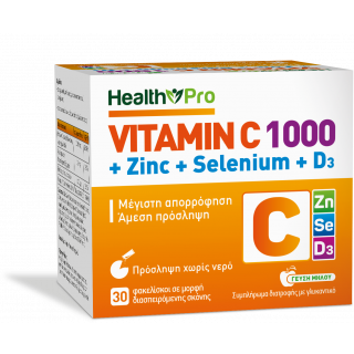 Health Pro Βιταμίνη C 1000mg + Ψευδάργυρος + Σελήνιο + Βιταμίνη D3 30φακελάκια