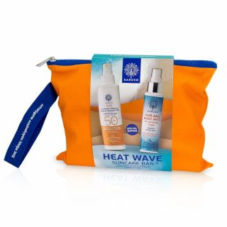 Garden Promo Heat Wave Suncare Bag (3) Sunscreen Lotion Spray SPF50 For Face & Body With Organic Aloe Vera, 150ml & Hair And Body Mist Smooth Ocean Wave,100ml & GIFT Summer Pouch