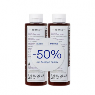 Korres Σαμπουάν για Ξηρά - Αφυδατωμένα Μαλλιά Με Αμύγδαλο και Λινάρι 2 x 250ml -50% στο 2ο Προϊόν