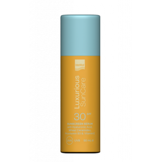 Intermed Luxurious Sun Care Sunscreen Face Serum SPF30 50ml Αντηλιακός Ορός με Υαλουρονικο οξύ, Κεραμίδια σιταριού, Προβιταμίνη Β5, Βιταμίνη Ε