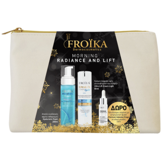 Froika Promo Morning Radiance & Lift Αnti-ageing Skin Care Set with Hyaluronic Foam 200ml, Ultra Lift Cream Light 50ml & Premium Intensive Drops 10ml