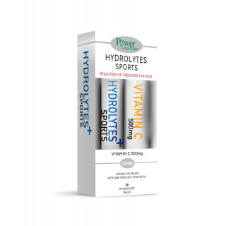 Power Health Hydrolytes Sports 20 Αναβράζουσες Ταμπλέτες Αθλητικοί Ηλεκτρολύτες + Vitamin C 500mg 20 Αναβράζοντα Δισκία 1 + 1 ΔΩΡΟ
