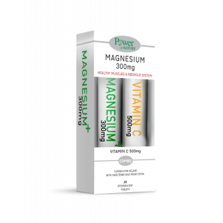 Power Health Magnesium 300mg Stevia 20 Αναβράζοντα Δισκία Μαγνήσιο + Vitamin C 500mg 20 Αναβράζοντα Δισκία 1 + 1 ΔΩΡΟ