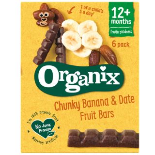 Organix Μπάρες Φρούτων Μπανάνα & Χουρμάς για Βρέφη 12+ Μηνών  6x17g