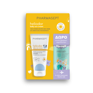 Pharmasept Promo Heliodor Baby Sun Cream with Natural Filters Spf50 for Face & Body 100ml & Baby Care Mild Bath 100ml