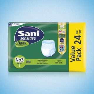 Sani Sensitive Pants Large No3 (100-140cm) 24 Items Elasticated Incontinence Disposable Underwear