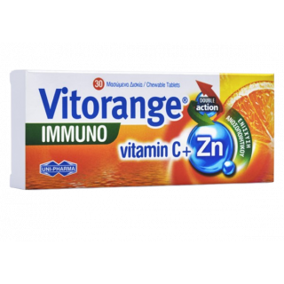 Uni-Pharma Vitorange Immuno Vitamin C + Zn Ενίσχυση του Ανοσοποιητικό Πορτοκάλι 30 Μασώμενες Δισκία