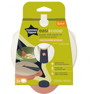 Tommee Tippee Μπολ Φαγητού με Προστατευτικό Κάλυμα & Κουτάλι 2τεμάχια απο 6 Μηνών