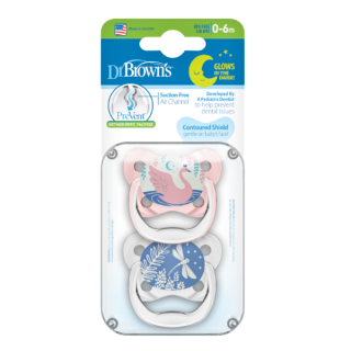 Dr. Brown's PreVent™ Contoured Glow-In-The-Dark Silicone Pacifiers 0-6m Pink Swan (PV12007) 2Items