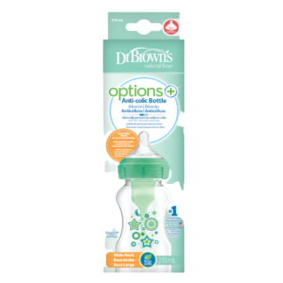 Dr. Brown's Options+ Green Anti-Colic Plastic Bottle Wide Neck & Silicone Teat 0m+ (WB91806) 270ml