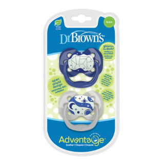 Dr. Brown's Advantage™ Glow-in-the-Dark Silicone Pacifiers 0-6m Bear Blue (PA12003) 2pcs