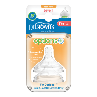 Dr. Brown’s Options+ Wide-Neck Baby Bottle Silicone Nipple Level 1 Flow 0m+ (WN1201) 2Items