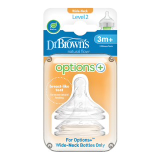 Dr. Brown’s Options+ Wide-Neck Baby Bottle Silicone Nipple Level 2 Flow 3m+ (WN2201) 2Items