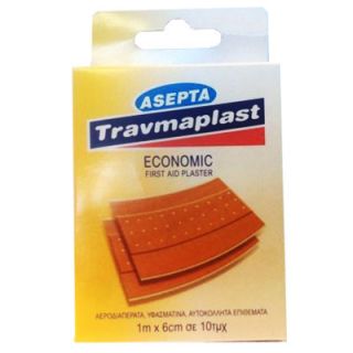 Asepta Travmaplast Economic First Aid Plaster 1m x 6cm Αυτοκόλλητα Επιθέματα 10 Τεμάχια