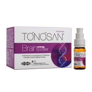 Uni-Pharma TONOSAN Brain Energy Booster 15x7ml Με βιταμίνες του συμπλέγματος Β, Ψευδάργυρο, Γλουταμίνη, Σερίνη & Σιβηριανό Ginseng 