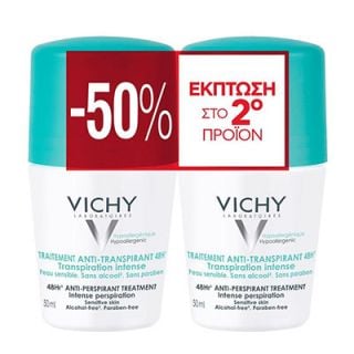 Vichy Deodorant 48hr Roll-On 2 x 50ml