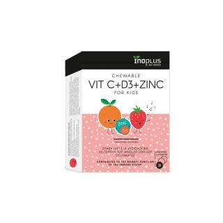 Inoplus Vitamin C+D3+Zinc Συνδυασμός Βιταμινών για Παιδιά για Ενίσχυση του Ανοσοποιητικού 30 Μασώμενα Δισκία