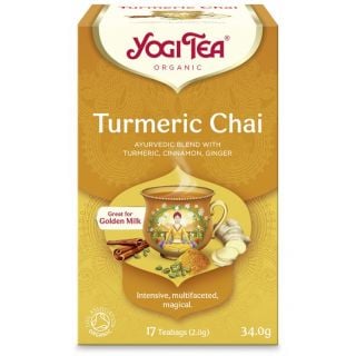 Yogi Tea Organic Turmeric Chai, Ayurvedic Blend With Turmeric, Cinnamon & Ginger 17 Teabags
