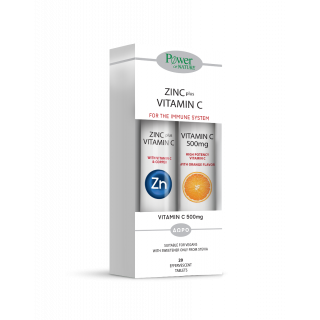 Power Health Zinc & Vitamin C Stevia 20 Αναβράζοντα Δισκία & Vitamin C 500mg 20 Αναβράζοντα Δισκία Λεμόνι