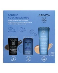 Apivita Promo Ρουτίνα Aqua Beelicious Ενυδάτωση & Φυσική Κάλυψη: Aqua Beelicious SPF30 Λεπτόρρευστη Ενυδατική Κρέμα Με Χρώμα, Perfecting Toner 50ml & Black Detox Cleansing Gel 15ml