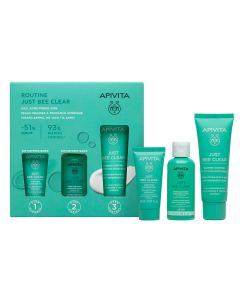 Apivita Promo Just Bee Clear Routine: Mattifying Moisturizer 40ml, Purifying Lotion 50ml & Cleansing Gel 15ml