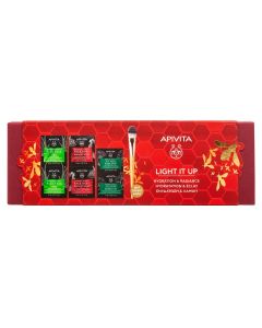 Apivita Promo Light It Up Express Μάσκα Προσώπου Aloe 2x8ml & Μάσκα Προσώπου Pomegranate 2x8ml & Μάσκα Ματιών Ginkgo Biloba 2x2ml & Δώρο Πινέλο Εφαρμογής Μάσκας Προσώπου 1τμχ 