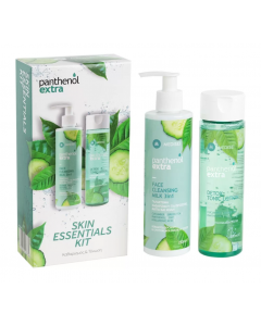 Panthenol Extra Promo Skin Essentials Kit: Γαλάκτωμα Καθαρισμού για Πρόσωπο, Μάτια και Χείλη 250ml & Τονωτική Λοσιόν με AHA 200ml