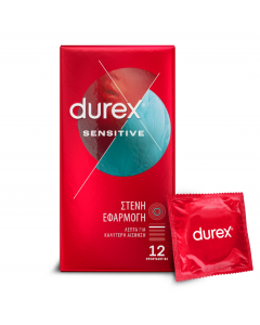 Durex Sensitive Close Fit Condoms 12 Τεμάχια Λεπτά Προφυλακτικά με Στενή Εφαρμογή 